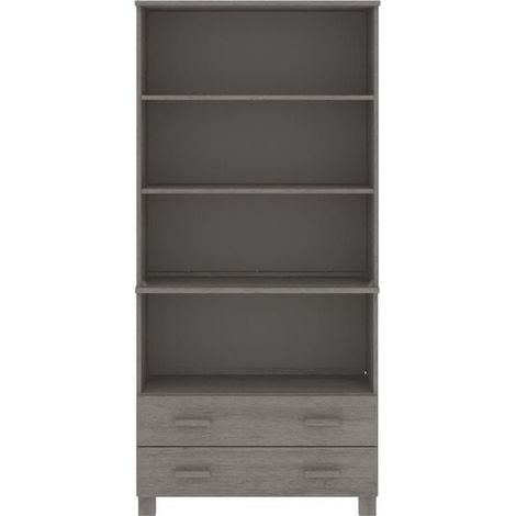 Buffet Bas en Bois Massif de Pin, Style Scandinave HAMAR, Couleur Gris Clair, Meuble de Rangement avec Portes et Tiroirs pour Salon ou Salle à Manger (1/5)