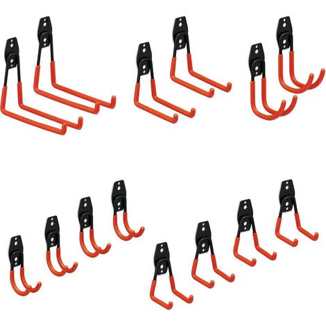Ulisem 14er Set Wandhaken, Wandmontierter Garagen-Werkzeughalter, Stahl, Gummiert, Gartengerätehalter, Schwarz-Orange