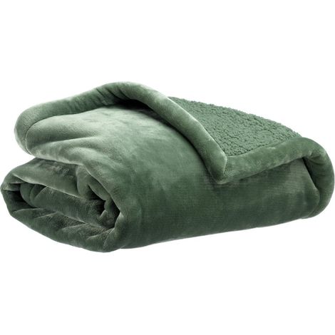 Plaid Maxi Couverture Douceur Effet Mouton et Microfibre, Coloris Amande, 180 x 220 cm - PANGIVO (1/3)