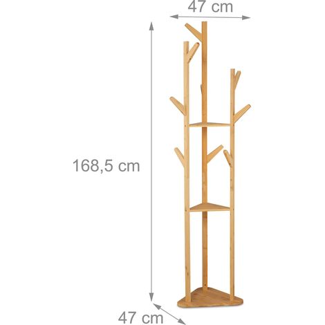 Perchero de madera natural 168,5 x 47 x 47 cm con 9 ganchos decoración práctica de bambú natural 130016295 (1/3)