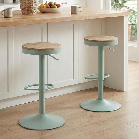 Lot de 2 Tabourets de Bar Vert Menthe en Bois, Tabouret Bar Réglable en Hauteur 56–80 cm, Pivotant 360°, Tabouret de Bar Design Moderne pour Cuisine et Salle à Manger (1/5)