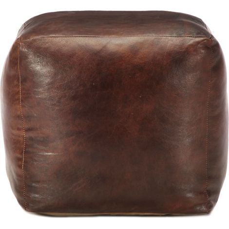INLIFE Pouf 40 x 40 x 40 cm Marron foncé Cuir véritable de chèvre (1/4)