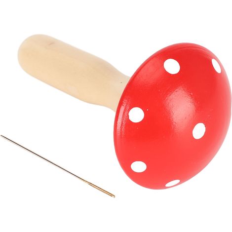 Champignon à repriser avec manche incurvé amovible, en bois, avec aiguille pour la réparation de vêtements. (1/5)