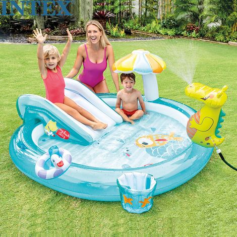Piscine gonflable à jet d'eau avec toboggan en alligator, pataugeoire pour bébé, piscine à sable, piscine à balles océanique (1/4)
