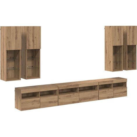 Conjunto de mueble para TV de pared 7 pcs Roble artesanal vidaXL