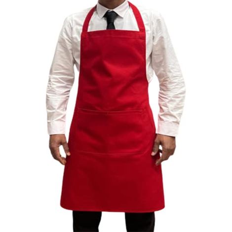 Tablier de cuisinier, unisexe, durable, confortable avec poche avant, lavable pour cuisine, bar, restaurant, boucher et restauration, rouge, L (1/5)