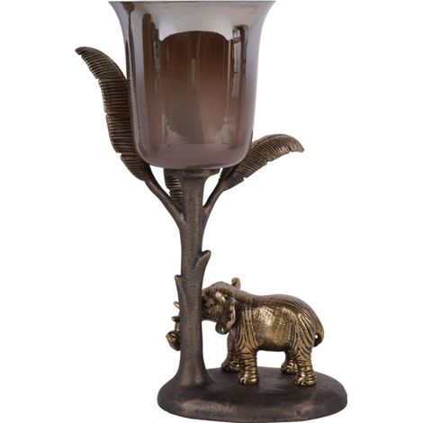 Kariba Elephant Hurricane Small - Glass/Aluminium - L16 x W20 x H31.5 cm - Antique Brass