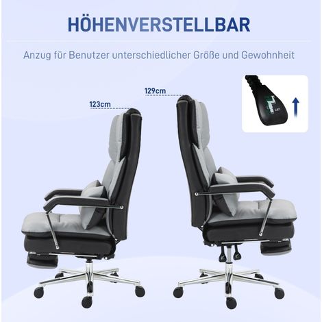 Silla de oficina de piel sintetica gris 63x71x123-129 cm, respaldo reclinable 160°, soporte lumbar, reposapies (1/5)