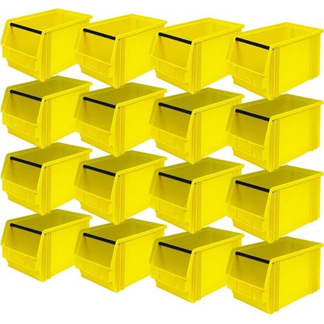 BRB 16 x Vision Box "Classic FB 3 avec barre poignée, h 350/300 x 200 x 200 mm, contenu : 12 l Jaune