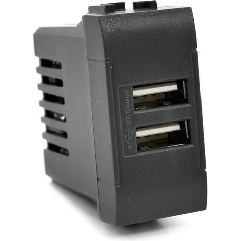 Modulo presa doppia USB da muro per placca cassetta 503 compatibile con living light international air 5V 2 Usb nero (1/3)