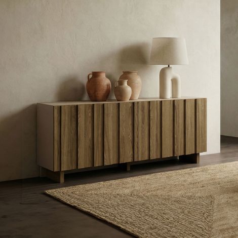 Buffet 4 portes 180x43x78 cm chêne foncé et crème - BRENDA
