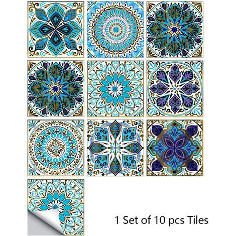 BEBUSINGOTO Autocollants carrelage salle de bain et cuisine 10 pièces 15x15cm - Décoration murale adhésive en PVC imperméable Carreaux de ciment mosaïque