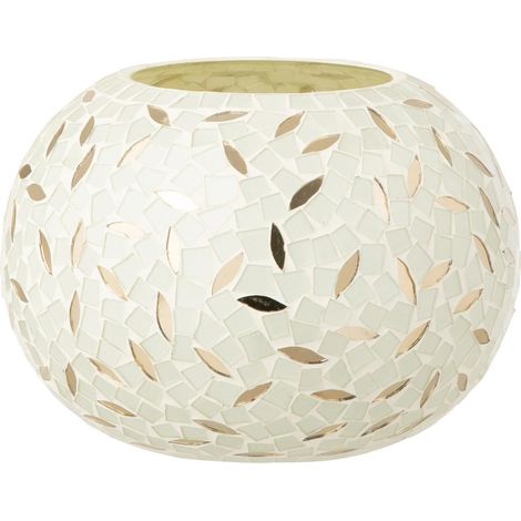 Photophore Mosaïque en Verre "Balle" 20cm Blanc Cassé