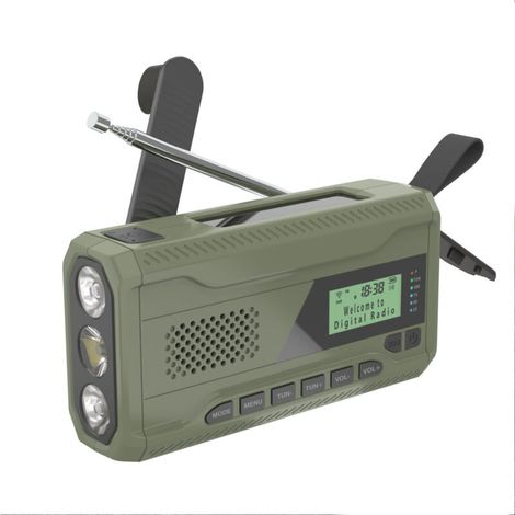 Tragbares, handbetriebenes Notfallradio – Solarbetriebenes Handkurbelradio mit FM/DAB/Bluetooth-Empfang, 4500-mAh-Akku, USB-Handyladegerät, Taschenlampe/SOS-Notlicht, ideal für Outdoor-Aktivitäten/Cam