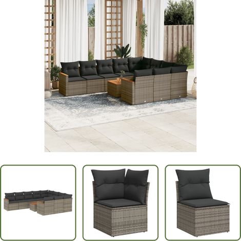 vidaXL Rattanmöbel - 11-tlg. Garten-Sofagarnitur mit Kissen Grau Poly Rattan (1/5)