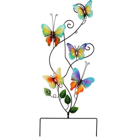 83cm Papillons Ornement de Jardin Décoration Métal Murale Pieu de Jardin en Métal pour Décoration de Plante Patio Cour de Jardin, Décoration de Jardin Chemins Cour (Arc-en-Ciel) (1/5)