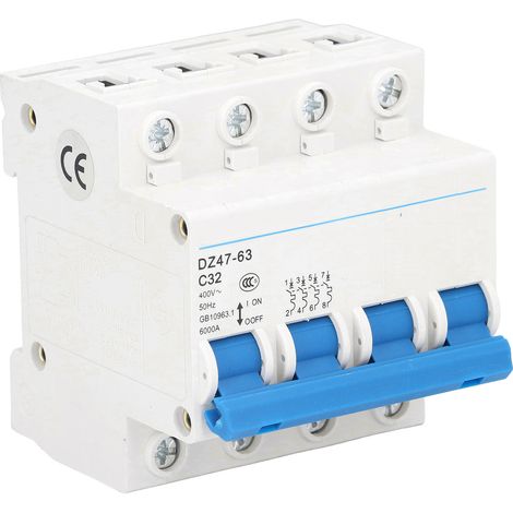 Leitungsschutzschalter 4P 32A 400V 6000A, DIN-Schienenmontage, PA66-Gehäuse, elektrischer Schutz, Lastunterbrechung, modulares Gerät (1/5)