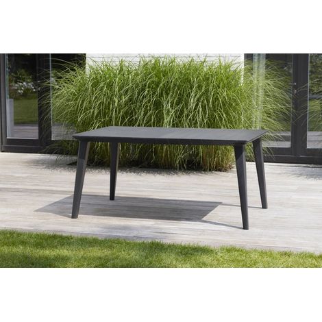 Dmora - Mesa de jardín Brockville, Base de picnic, Mesa de comedor de jardín, Banco multiusos para exterior, 157x98 h74 cm, Antracita (1/4)
