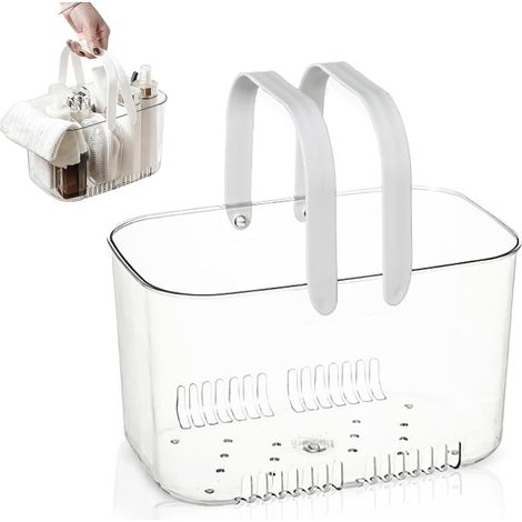Bonito organizador de ducha, estilo sencillo, gran capacidad, impermeable, diseño hueco, portátil, transparente, organizador de baño (blanco) (1/5)