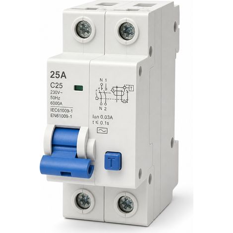 Disjoncteur différentiel RCBO 2P 25A courbe C 6kA 230-400V EN61009