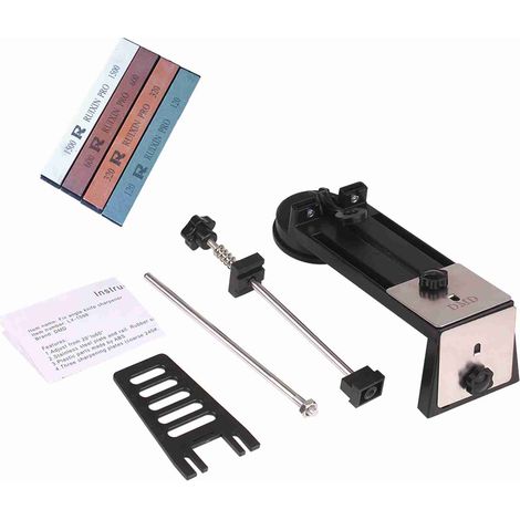 Kit afilador de cuchillos de ángulo fijo, amoladora profesional, 4 piedras de afilar (grano fino, medio y grueso) para cuchillos y tijeras. (1/2)