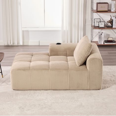 Canapé de relaxation 158x93x61 cm kaki en velours côtelé avec poches latérales et porte-gobelets (1/5)