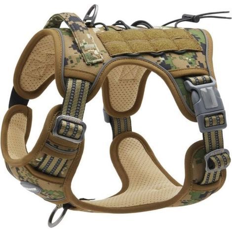 Matériel Militaire Taille XL, Woodland Camo,Harnais de Chien Anti Traction, Harnais Tactique Chien Respirant Réglable Facile à Me (1/4)