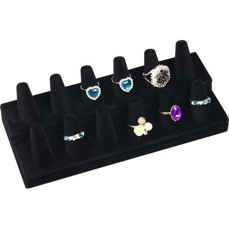 GDHZS- Porte Bijoux Bague en Velours Noir - Plateau Presentoir Bijoux à 2 Niveaux, 12 Cônes avec Base Solide - Presentoir Bague pour Chambres, Magasins et Vitrine de Bijoux (1/5)