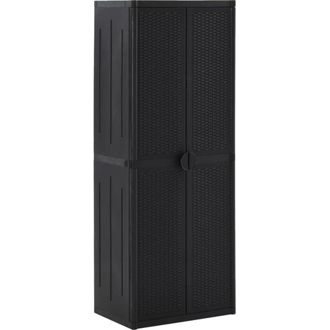 Armoire de jardin, Rangement Outils, Abri de jardin, Armoires de cabanon Noir 65x45x172 cm PP Rotin HYB22172 (1/5)