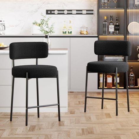 Barhocker 2er Set 63.5cm Sitzhöhe mit Rückenlehne und Fußstütze Schwarz (1/5)