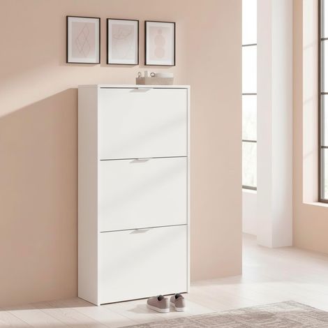 Scarpiera A Ribalta Salvaspazio 3 Ante E 6 Ripiani Mobile Portascarpe Antigraffio Fino A 20 Paia Di Scarpe Design Moderno Minimal Ingresso Corridoio Retro Porta 113 x 60 x 22 Cm Bianco - Colore: Bianc (1/5)