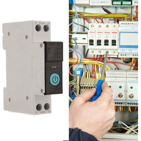 Enowelir Disjoncteur sur Rail Din Commutateur WIFI Intelligent Télécommande pour Téléphone Portable sans Fil 3 Modes de Synchronisation Fonction pour Appareils Ménagers Convient pour la Maison(25A) (1/5)