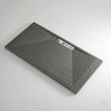 Receveur de douche 70x70 cm extra plat EDIS en résine surface ardoisée anthracite Grille inox (1/4)