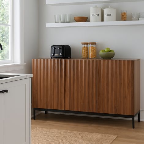 URBAN MEUBLE Meuble de rangement de cuisine effet grain de bois marron au design ondulé 3D 150x40x80cm (1/5)