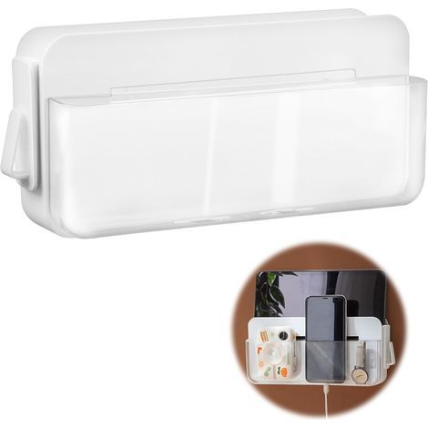 Boîte de rangement murale pour télécommande - Organisateur mural multifonctionnel pour charger les téléphones pour le salon, le bureau, la chambre et la salle de bain (1/4)