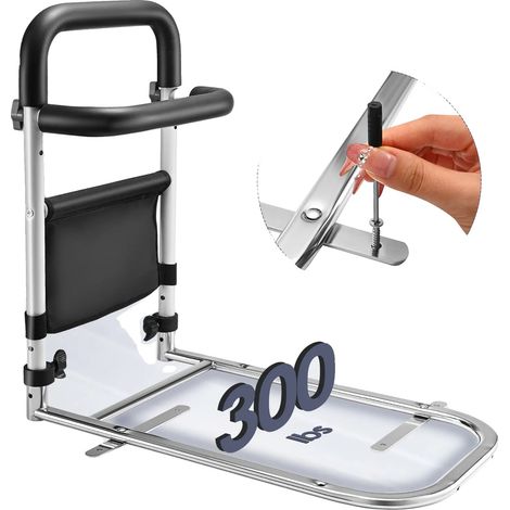 Barra de soporte para cama, altura ajustable, carga máxima 300 libras, color negro. (1/5)