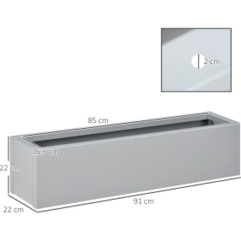 Jardinière en acier gris 91 x 22 x 22 cm, bac à fleurs et aromates avec 2 trous de drainage, design stylé pour balcon, terrasse et jardin (1/5)
