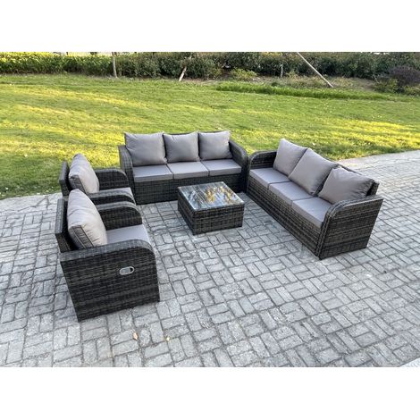 Fimous Hoher Rücken Polyrattan Gartenmöbel Set mit Quadratischer Couchtisch Garten Lounge Set Dunkelgrau Gemischt (1/5)
