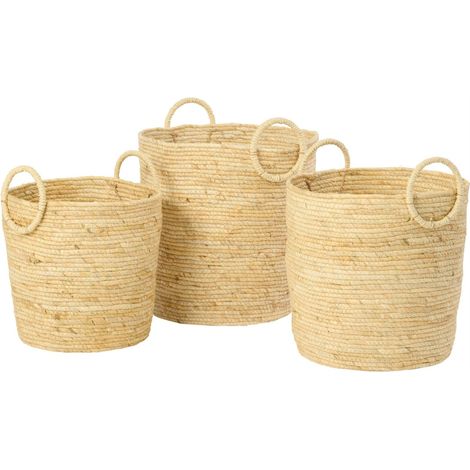 Set de 3 paniers ronds en fibres naturelles - Naturel (1/3)