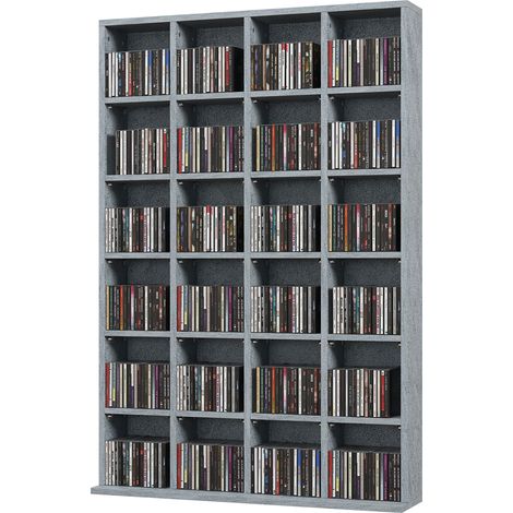 Meuble multimédia 456 CD/336 DVD bibliothèque bois étagères réglables 89x130,5 cm gris