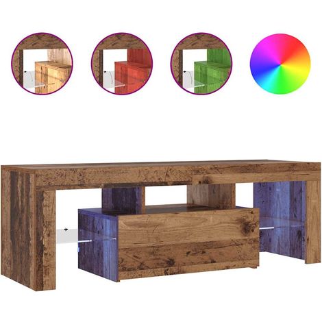 Meuble TV，Banc TV，Armoire TV avec lumières LED vieux bois bois d'ingénierie CFW387118 (1/5)