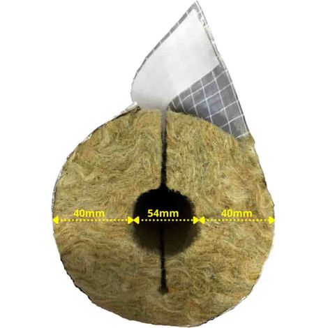 Rohrisolierung Steinwolle Alu, 54mm, 40mm Dämmstärke, 1m Länge