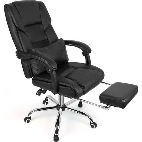 Noir Chaise Fauteuil de Bureau Chaise pour Ordinateur Avec Oreiller Lombaire et Repose-pieds Hauteur Réglable Simili Cuir (1/4)