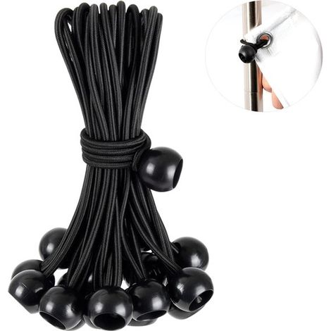 30 piezas, cordón elástico, Correas resistentes para lonas con bolas para toldos, refugio, cenador, pantalla de proyección, 9 pulgadas, negro (1/5)