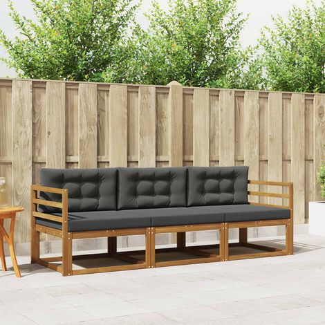 Outdoor-Sofagarnitur mit Kissen 3 pcs Natur und Anthrazit (1/5)