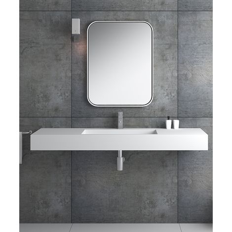 Lavabo rectangulaire suspendu en résine minérale Blanc mat - Kamoto (1/4)