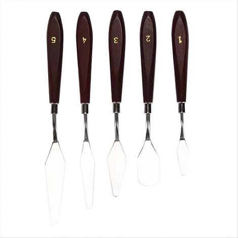 Lot de 5 couteaux à peinture à l'huile, outils pour peinture acrylique à l'huile et mélange de couleurs (1/5)