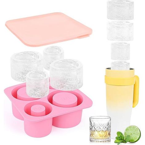 Bac à Glaçons Pour Cup, Moule à Glace En Silicone Couvercle, Pour Gobelets De 20 à 40 Oz 4 Moules à Glaçons Cylindriques (1/5)
