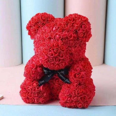 Ours en peluche - Éternel - Rose - 25cm - Fleurs artificielles - Cadeau Saint Valentin (1/5)