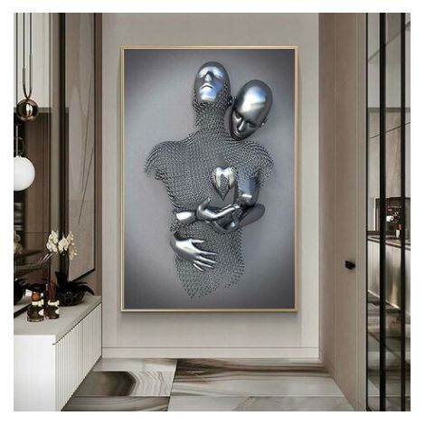 Amour coeur 3D effet mur Art abstrait métal Sculpture toile moderne peinture mur décor 3040cm gris MNS (1/3)
